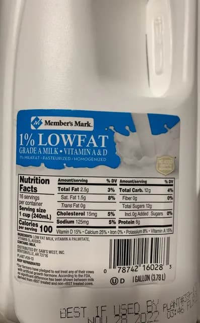 Member'S Mark 1% Lowfat Grade A Milk