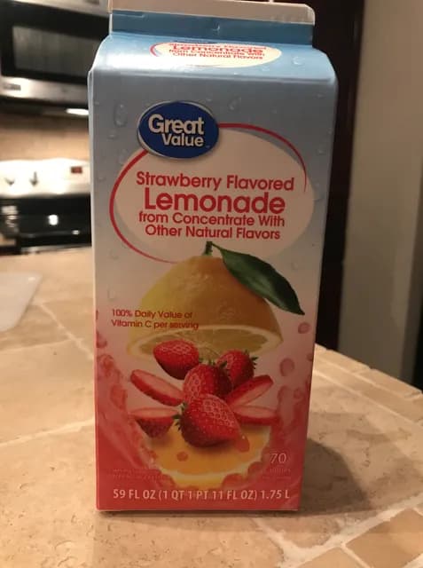 Great Value Strawberry Flavored Lemonade From Concentrate With Other Natural Flavors