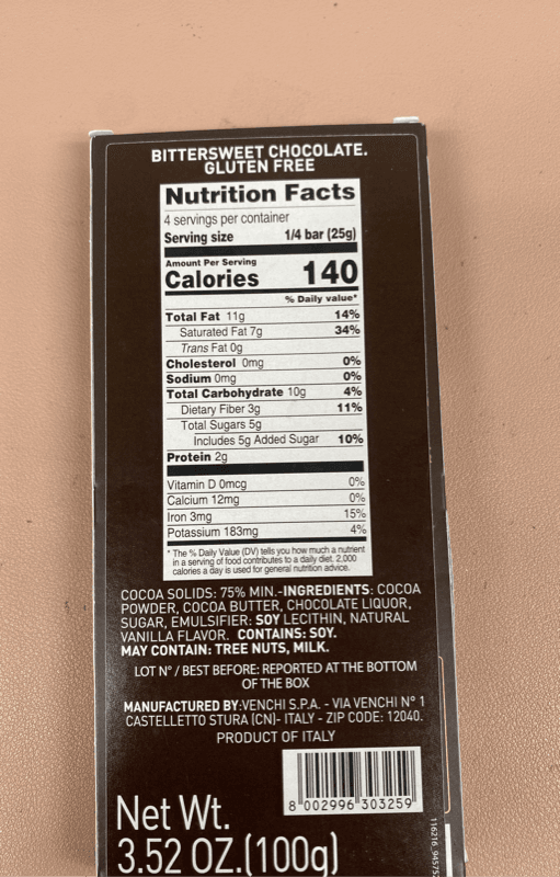 Venchi 75% Extra Dark Chocolate