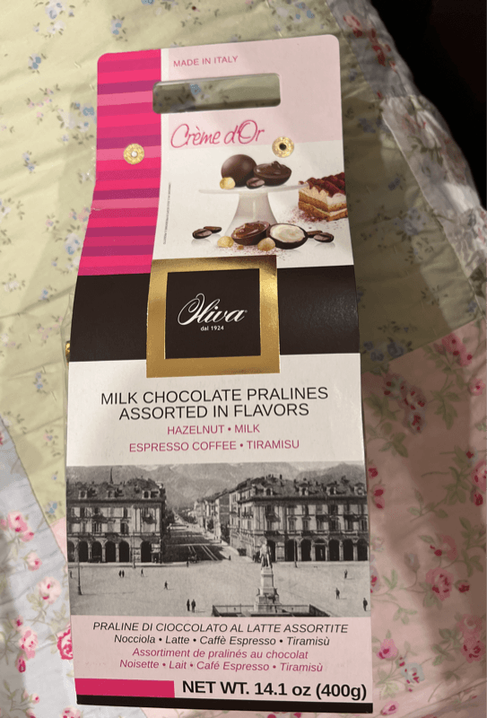 Oliva Milk Chocolate Pralines Assorted In Flavors Hazelnut, Milk, Espresso Coffee, Tiramisu