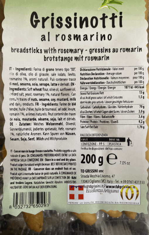 Td Grissini Breadsticks With Rosemary