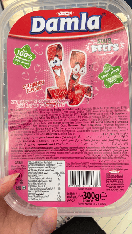 Tayas Damla Sour Belts Strawberry