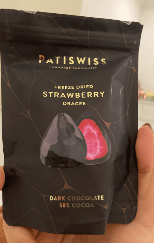 Patiswiss Handmade Chocolates Freeze Dried Strawberry Dragee Dark Chocolate 58% Cocoa
