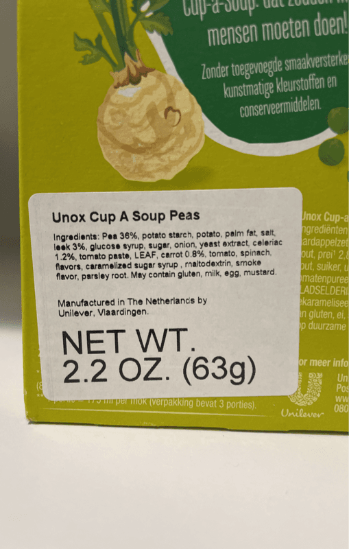 Erwt Unox Cup A Soup