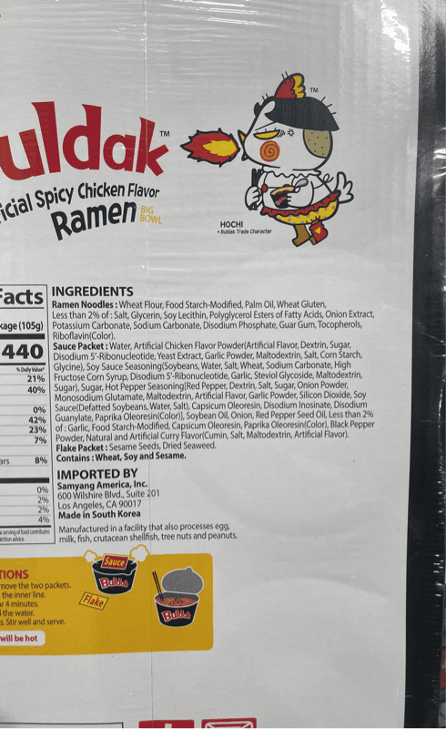 Samyang Buldak Artificial Spicy Chicken Flavor Ramen 6 Bowls