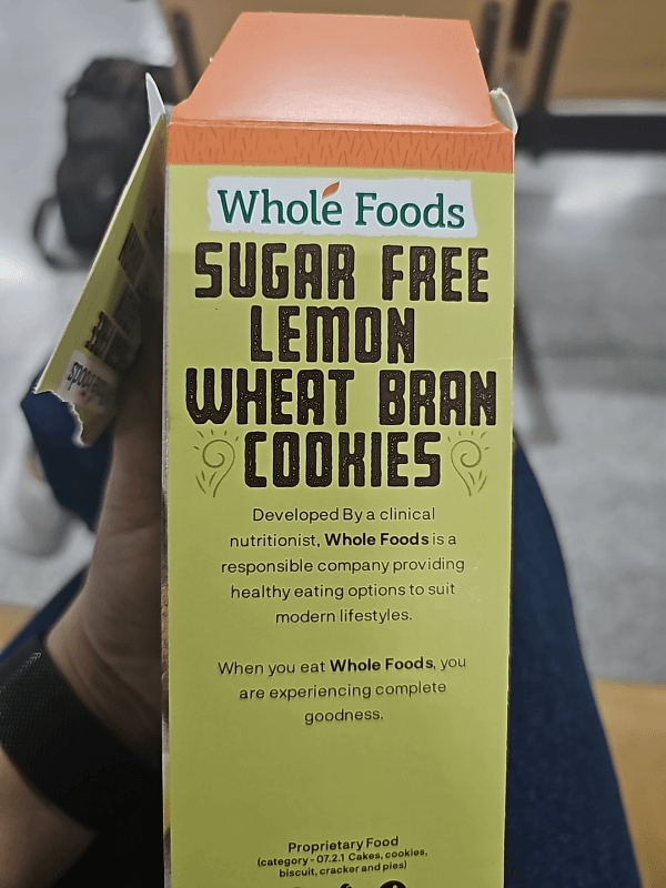 Whole Foods Sugar Free Lemon Wheat Bran Cookies