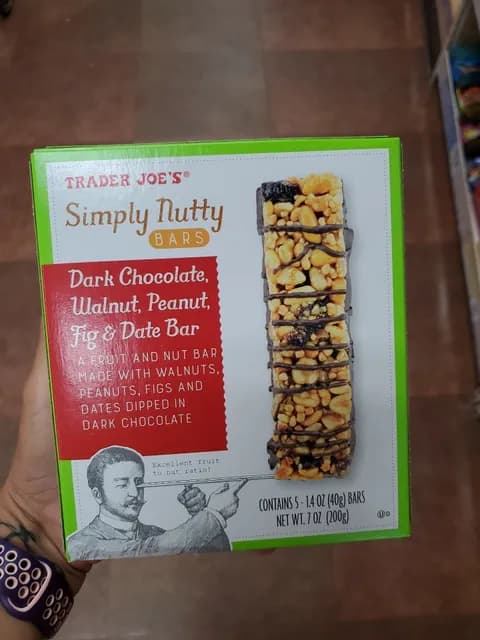 Trader Joe's Simply Nutty Bars, Dark Chocolate, Walnut, Peanut, Fig & Date Bar