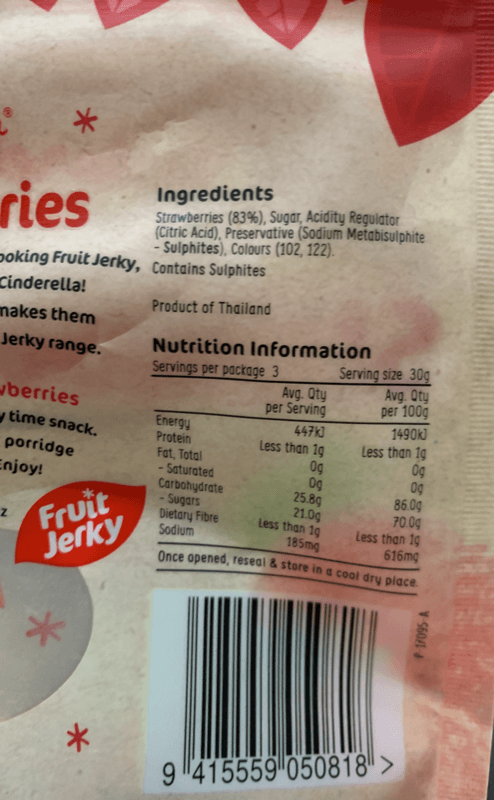 Cinderella Strawberries Fruit Jerky
