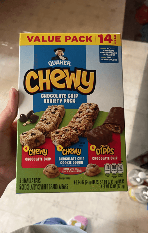 Quaker Chewy Chocolate Chip Variety Pack: Chewy Chocolate Chip, Chewy Chocolate Chip Cookie Dough And Chewy Dipps Chocolate Chip Granola Bars