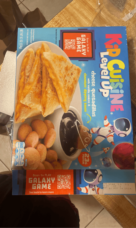 Kid Cuisine Level Up Cheese Quesadillas With Vanilla Cookies & Chocolate Dipping Sauce