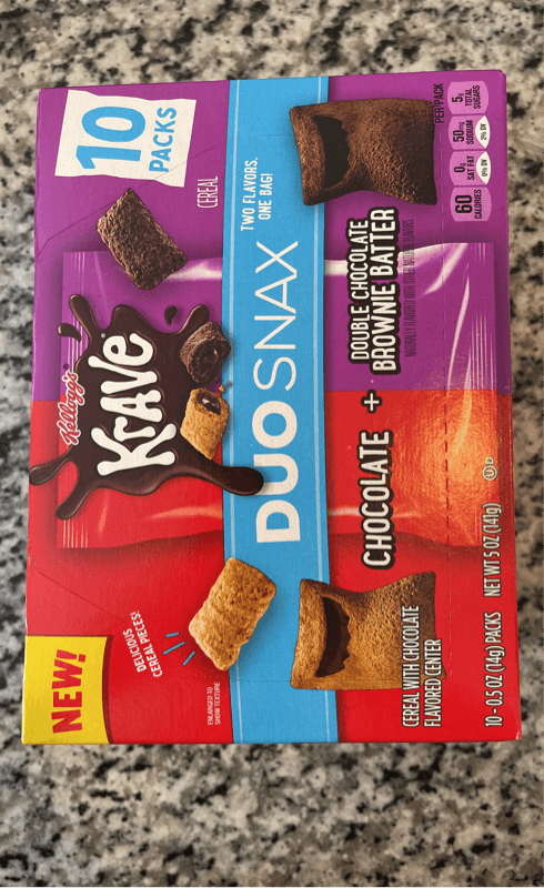 Kellogg'S Krave Duo Snax Chocolate + Double Chocolate Brownie Batter Cereal With Chocolate Flavored Center
