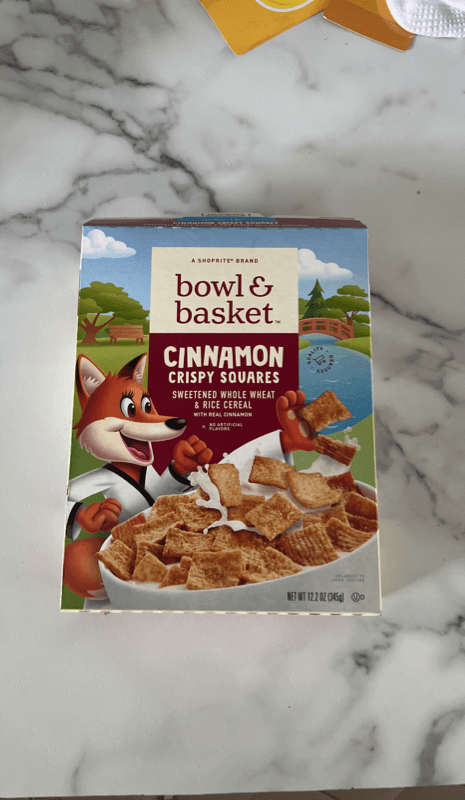 Bowl & Basket Cinnamon Crispy Squares Sweetened Whole Wheat & Rice Cereal