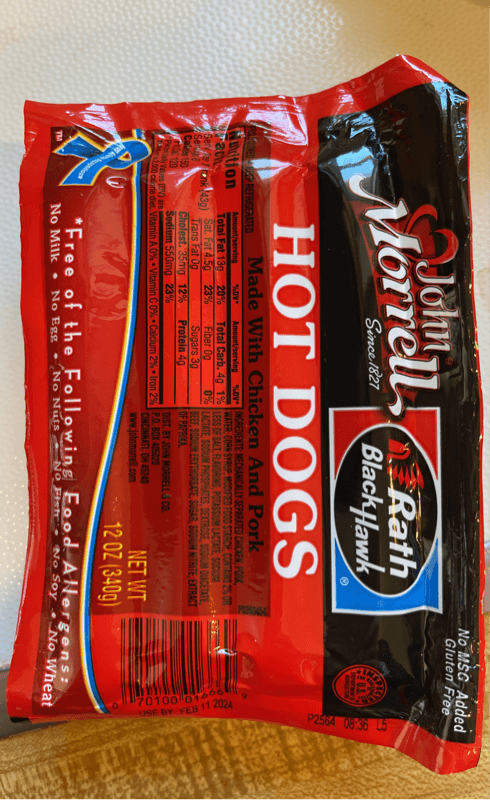 John Morrell Rath Blackhawk Hot Dogs Made With Chicken And Pork