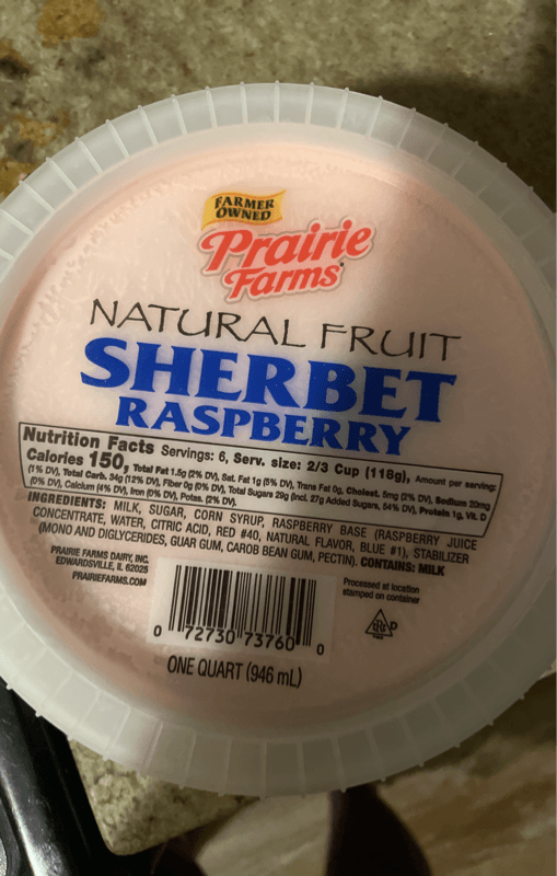 Prairie Farms Natural Fruit Sherbet Raspberry