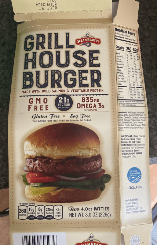 Ocean Beauty Grill House Burger Made With Wild Salmon & Vegetable Protein