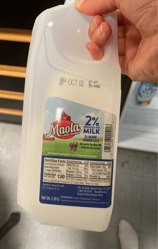 Maola Local Dairies 2% Reduced Fat Milk Half