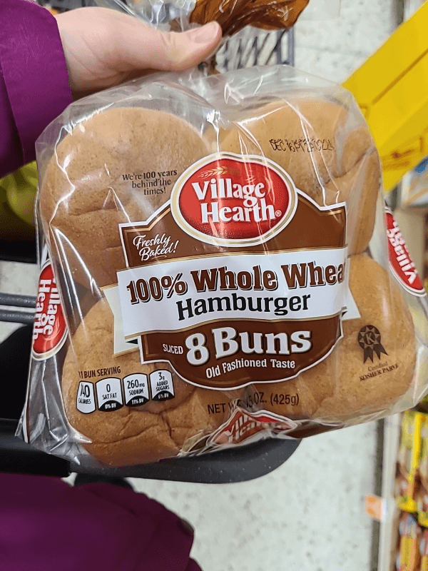 Village Hearth 100% Whole Wheat Hamburger Sliced 8 Buns