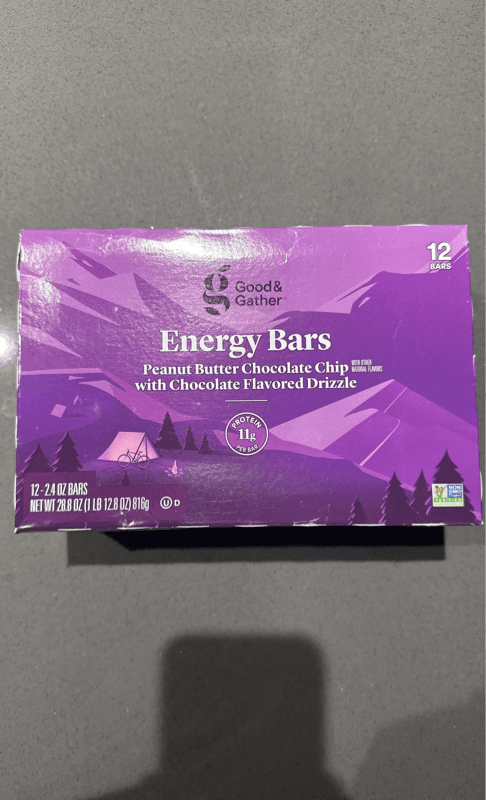 Good & Gather Energy Bars Peanut Butter Chocolate Chip With Chocolate Flavored Drizzle