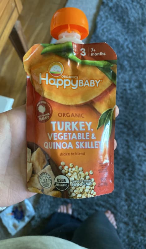 Happy Baby Organics Savory Blends Stage 3 Baby Food Puree, Free-Range Turkey, Harvest Vegetables & Quinoa Skillet