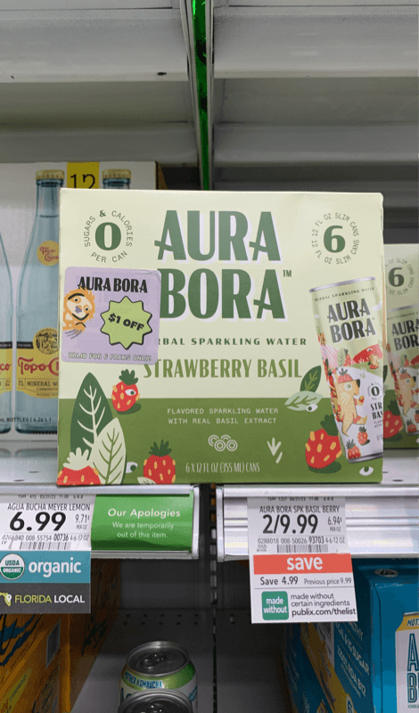 Aura Bora Strawberry Basil Herbal Sparkling Water