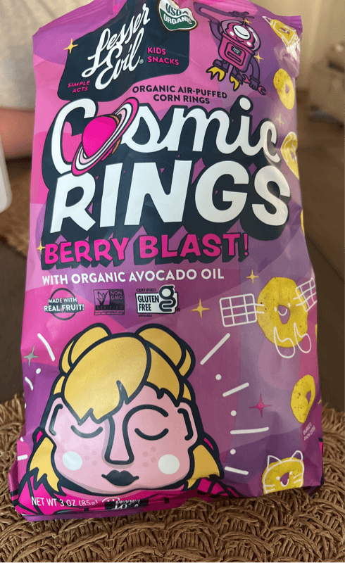 Lesser Evil Air-Puffed Cosmic Rings Baby Snack Berry Blast! With Organic Avocado Oil