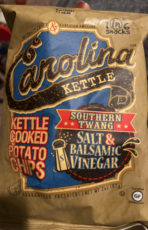 1 In 6 Snacks Carolina Kettle Cooked Potato Chips Salt & Balsamic Vinegar