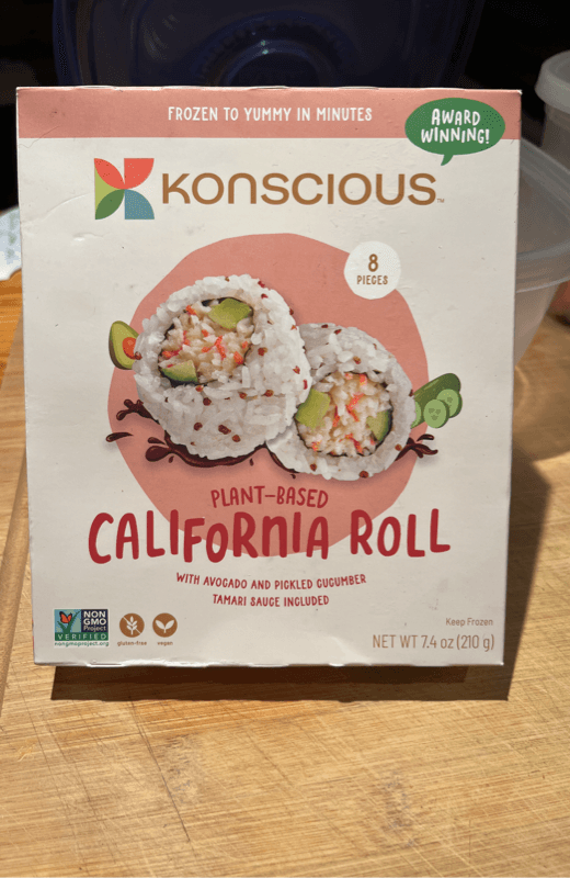 Konscious Plant-Based California Roll With Avocado And Pickled Cucumber Tamari Sauce Included