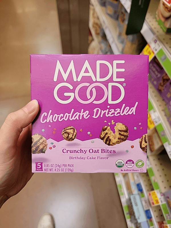Madegood Chocolate Drizzled Crunchy Oat Bites Birthday Cake Flavor