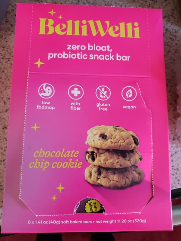Belliwelli Zero Bloat, Probiotic Snack Bar Chocolate Chip Cookie
