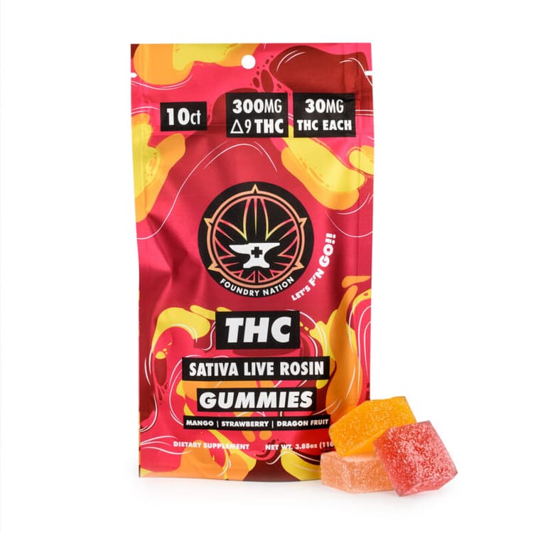 Foundry Nation Thc Sativa Live Rosin Mango Strawberry Dragon Fruit Gummies Dietary Supplement