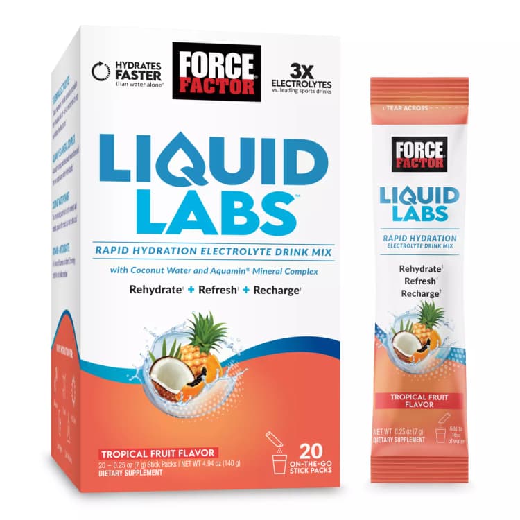 Force Factor Liquid Labs Rapid Hydration Electrolyte Drink Mix Tropical Fruit Flavor