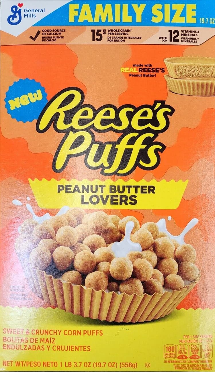 Reese'S Puffs Peanut Butter Lovers Sweet & Crunchy Corn Puffs Family Size