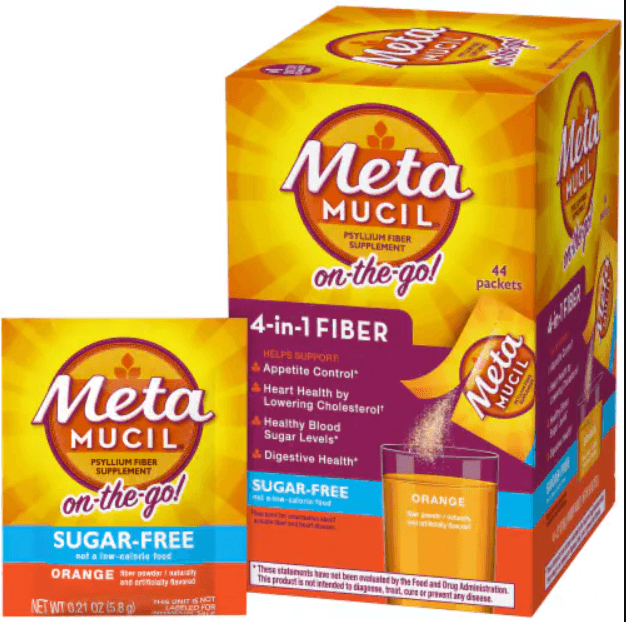 Meta Mucil Psyllium Fiber Supplement On-The-Go! Orange