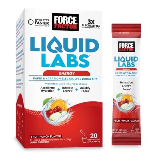 Force Factor Liquid Labs Rapid Hydration Electrolyte Fruit Punch Flavor Energy Drink Mix