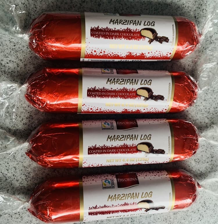 Favorina Marzipan Log Coated In Dark Chocolate