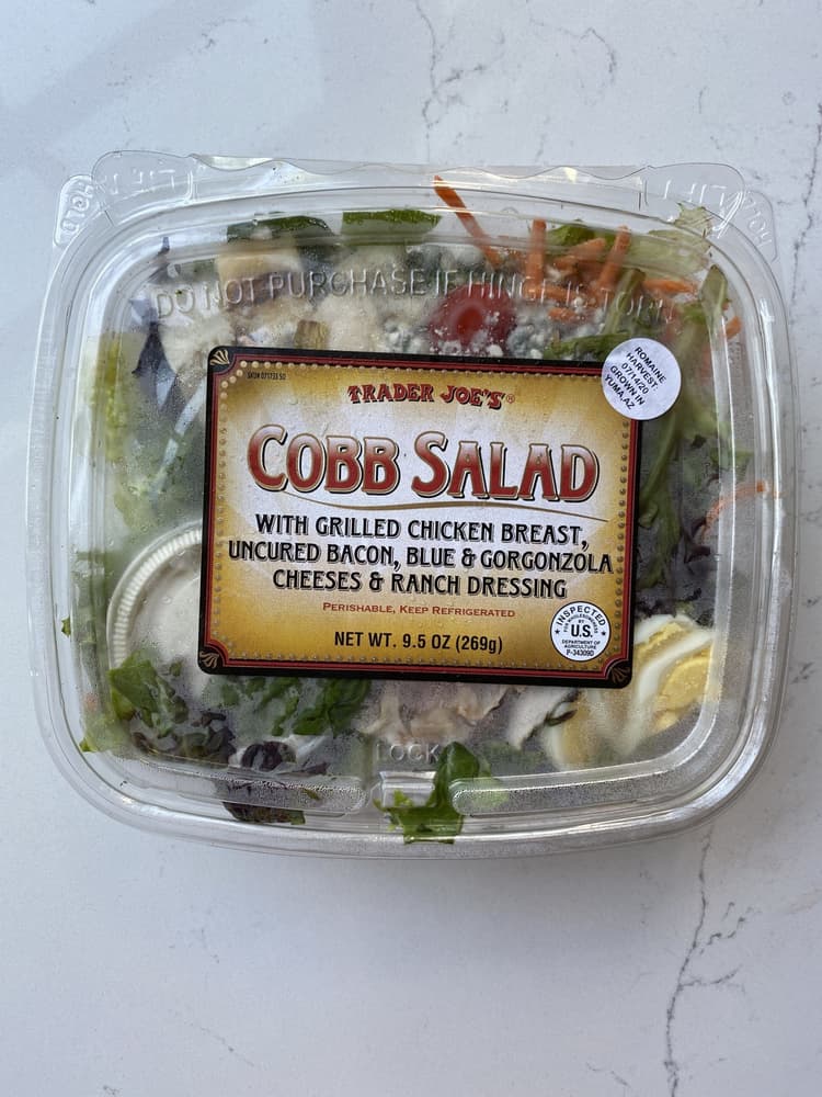 Trader Joe'S Cobb Salad With Grilled Chicken Breast, Uncured Bacon, Blue & Gorgonzola Cheeses & Ranch Dressing