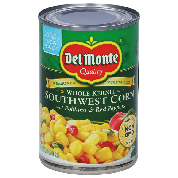 Del Monte Corn Whole Kernel Southwest With Poblano & Red Peppers