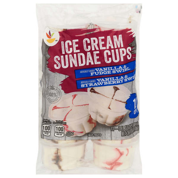 Stop & Shop Sundae Cups Vanilla Fudge & Vanilla Strawberry Swirl