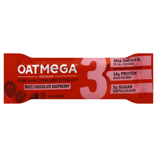 Oatmega Grass-Fed Whey Protein Bar White Chocolate Raspberry Gluten Free