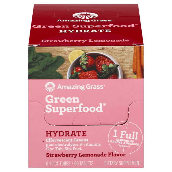 Amazing Grass Green Superfood Hydrate Dietary Supplement Strawberry Lemonade