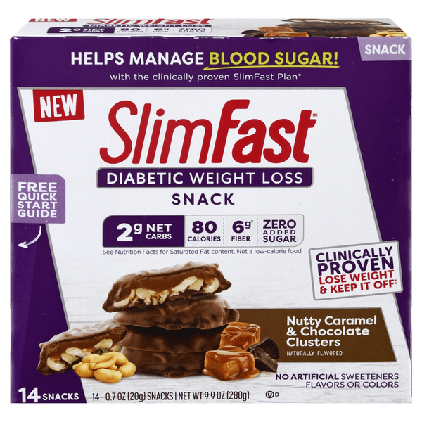 Slimfast Diabetic Weight Loss Snack Nutty Caramel/Choc Clusters