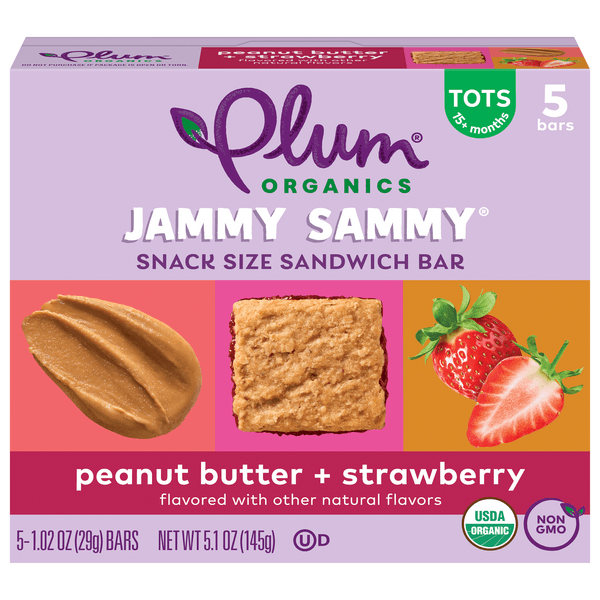 Plum Organics Tots Jammy Sammy Sandwich Bars Pb & Strawberry