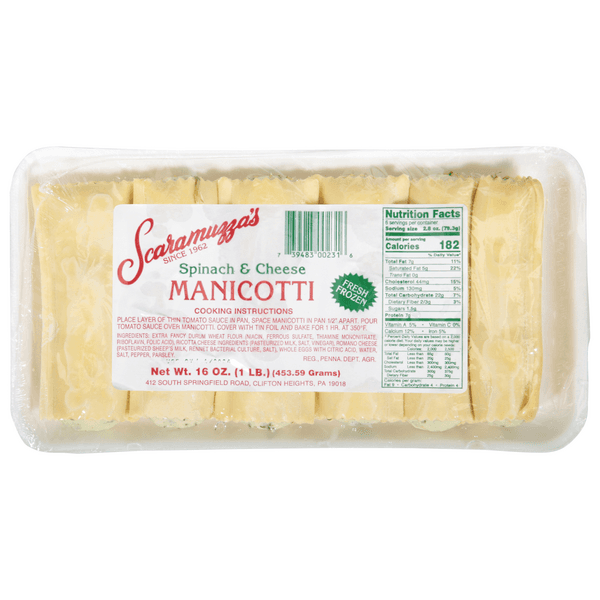 Scaramuzza'S Manicotti Pasta Spinach & Cheese