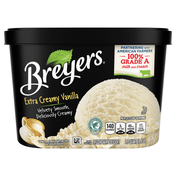 Is it Low Sodium? Breyers Dairy Dessert, Vanilla, Ice Cream Alternative, Made With 100% Grade A Milk & Cream, Perfect With Pie, Cake, And Desserts