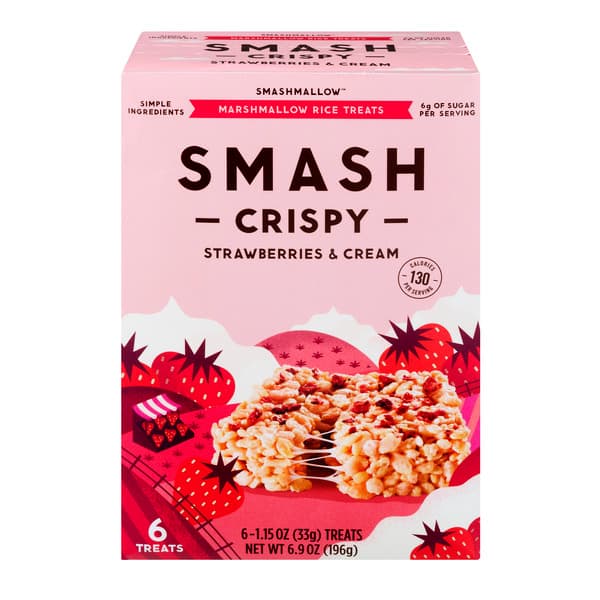 Smashmallow Crispy Marshmallow Rice Treats Strawberries & Cream