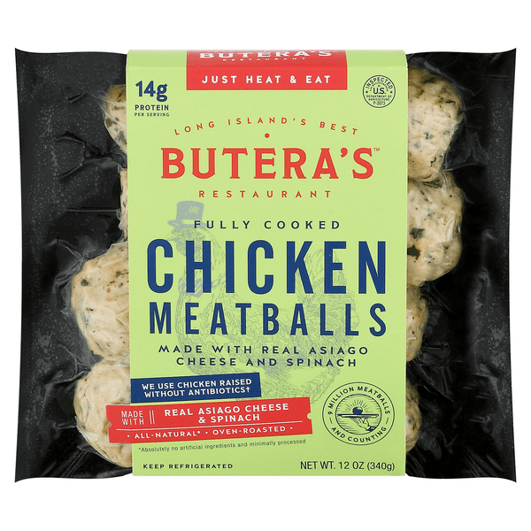 Butera'S Natural Chicken Meatballs With Asiago Cheese & Spinach Fresh