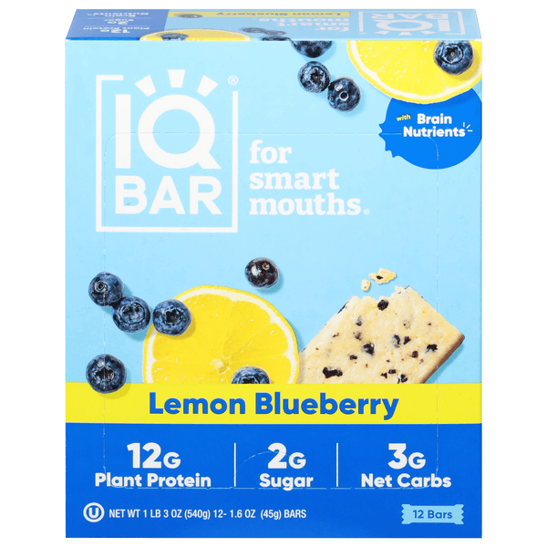Iq Bar Plant-Based Protein Lemon Blueberry Vegan Gluten Free