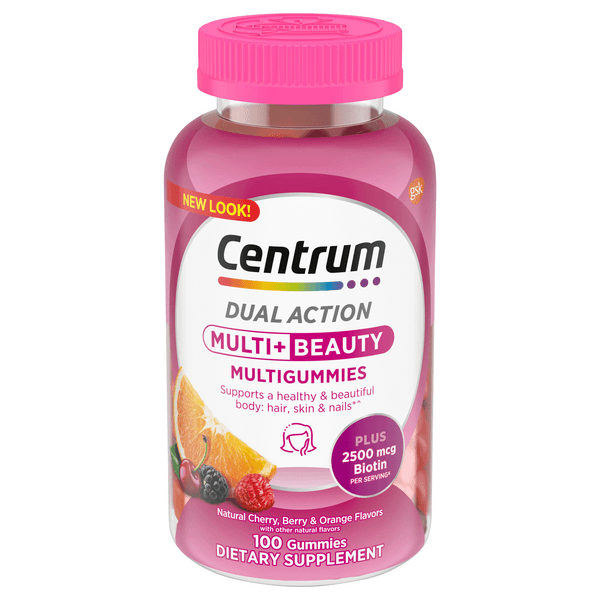 Centrum Multi + Beauty Gummies Natural Cherry Berry & Orange Flavors