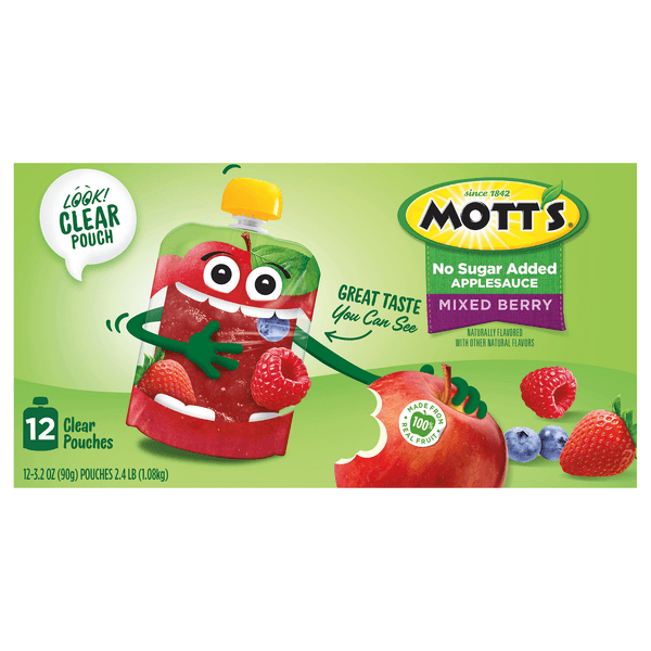 Mott'S Applesauce Pouches Mixed Berry No Sugar Added