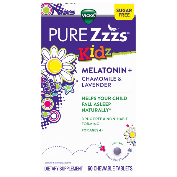Vicks Pure Zzzs Kidz Melatonin + Chamomile & Lavender Tablets Sugar Free